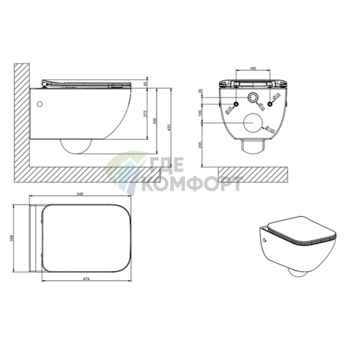 Унитаз подвесной GESSI Origini Total Look с микролифтом и сифоном, цвет Matt White Ceramic (39118#531) - фото 2