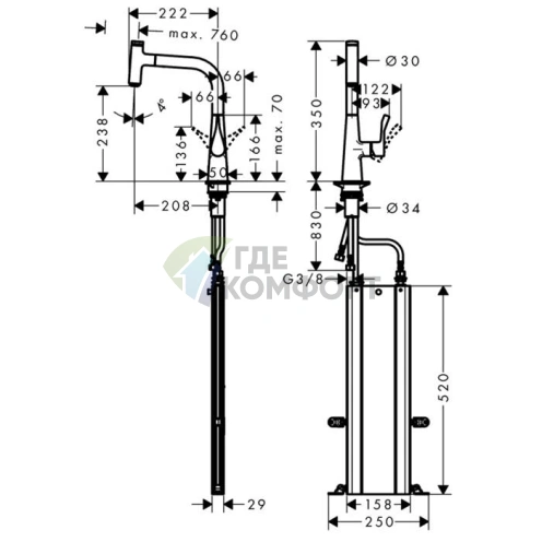 Кухонный смеситель Hansgrohe Metris Select M71 с выдвижным душем, хром (73802000) - фото 2