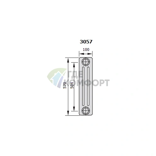 Трубчатый стальной радиатор Zehnder Charleston Z-3057/08 секций с боковым подключением - фото 3