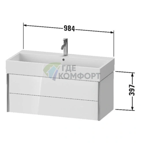 Подвесная тумба Duravit XViu с двумя ящиками, белый глянцевый/champagne matt (XV43370B122) - фото 2