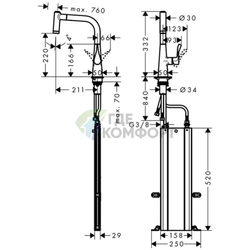 Смеситель для кухни Hansgrohe Metris M71 с выдвижным душем и хромированным покрытием (73800000) - фото 2