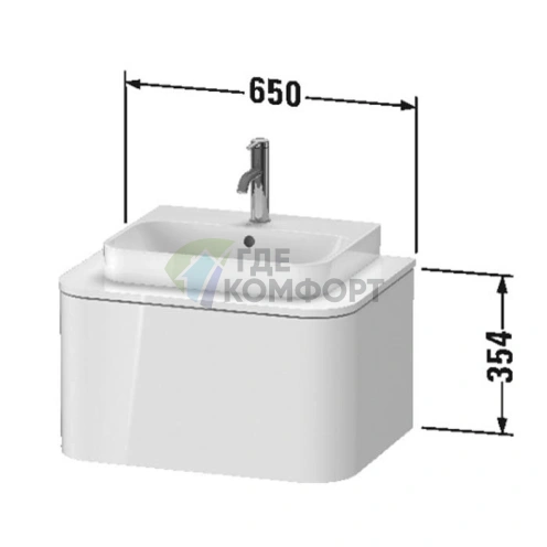 Подвесная тумба Duravit Happy D.2 Plus, 1 ящик, 354x650x480 мм, цвет Stone Grey Satin Matt (HP494009292) - фото 2