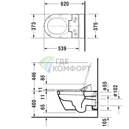 Унитаз подвесной Duravit Starck 2 для биде-крышки Sensowash, белый (2533590000) - фото 2