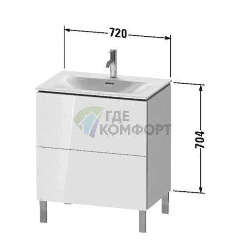 Тумба напольная Duravit L-Cube 234473 под раковину с 2 ящиками, 704x720x481 мм, цвет White High Gloss (LC659602222) - фото 2