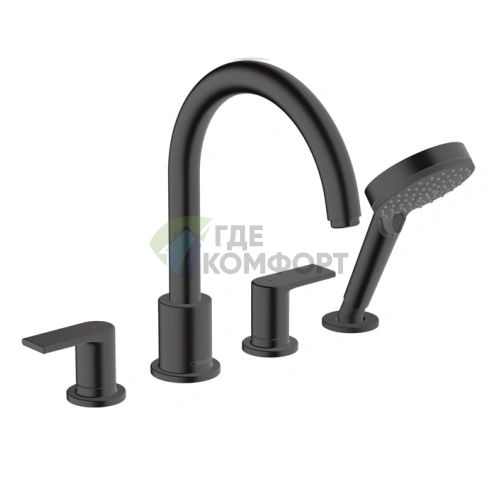 Смеситель Hansgrohe Vernis Blend для борта ванны с ручным душем, матовый черный (71456670) - фото 1
