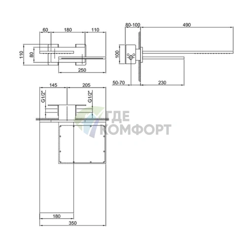 Двойной верхний душ Fantini Venezia: латунь Matt British Gold PVD, настенный (86 P6 8035B) - фото 2