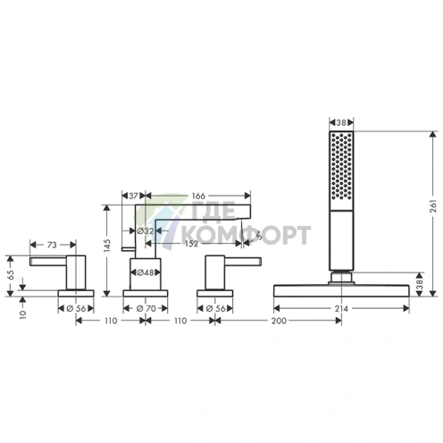 Смеситель Hansgrohe Finoris для борта ванны с ручным душем и системой sBox (76444700) - фото 2