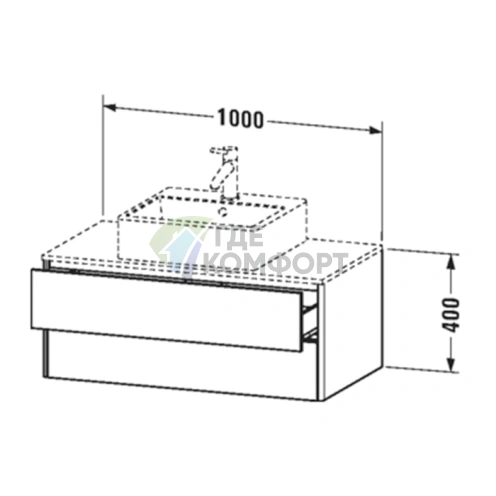 Подвесная тумба Duravit XSquare 1000 мм с двумя выдвижными ящиками, цвет бетонно-серый матовый (XS491100707) - фото 2