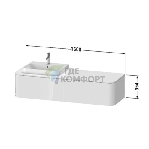Подвесная тумба Duravit Happy D.2 Plus, 354x1600x550 мм, 2 ящика, цвет Stone Grey Satin Matt (HP4944R9292) - фото 2