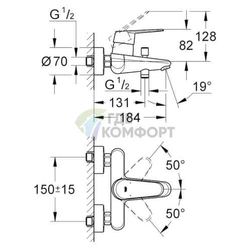 Комплект Grohe: смеситель Eurodisc Cosmopolitan и душевая лейка Tempesta New - фото 5