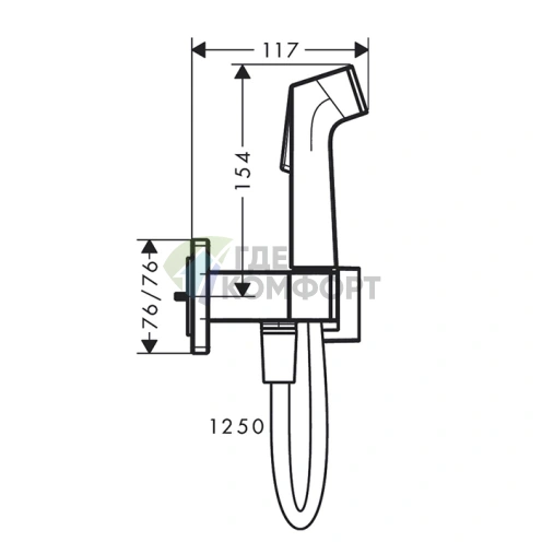 Гигиенический душ Hansgrohe Bidette E со смесителем и держателем, шланг 125 см, хром (29233000) - фото 2