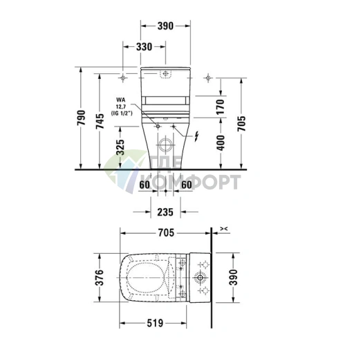 Унитаз-моноблок Duravit DuraStyle SensoWash с вертикальным смывом и отдельным бачком (21565900001) - фото 2