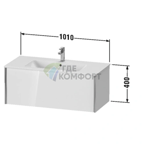 Тумба подвесная Duravit XViu 400x1010x480 мм для раковины 233610, 1 ящик, белый глянцевый/champagne matt (XV40270B122) - фото 2