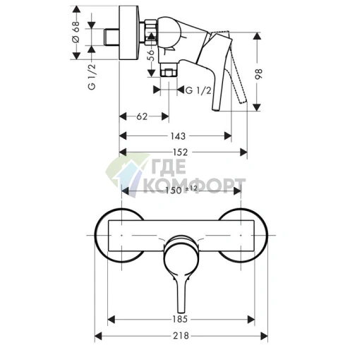 Смеситель для душа Hansgrohe Talis S однорычажный настенный хром (72600000) - фото 2