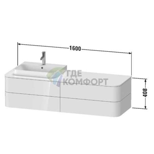 Столешница Duravit Happy D.2 Plus 1300x550мм белая глянцевая для серии тумб с левым вырезом (HP031HL2222) - фото 2