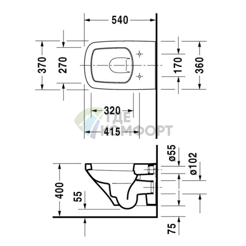 Унитаз подвесной Duravit DuraStyle 540х370 мм с системой монтажа, белый (2552090000) - фото 2