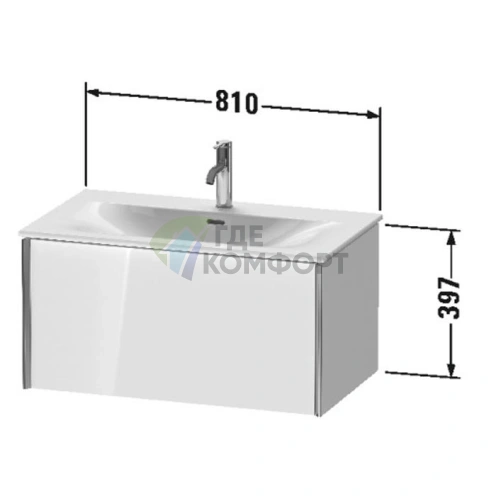 Тумба подвесная Duravit XViu 610x800x480мм для раковины 234483, 1 ящик, белый глянцевый/champagne matt (XV40340B122) - фото 2
