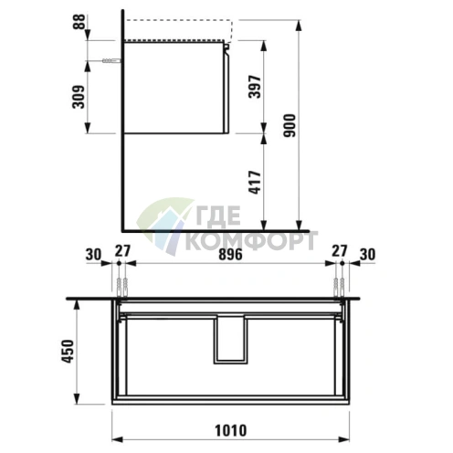 Тумба под раковину LAUFEN PRO S 1010 мм светлый дуб с ящиком (4.8355.2.096.479.1) - фото 2