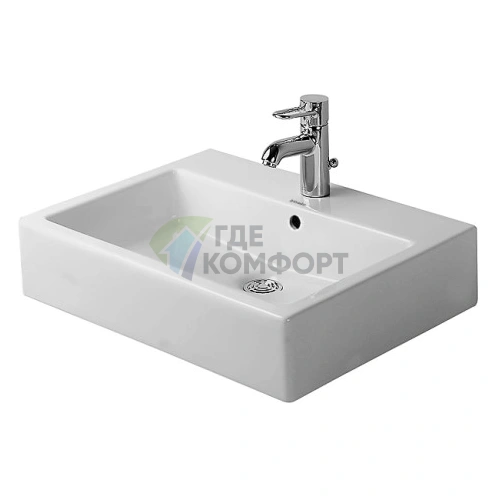 Раковина для ванной комнаты Duravit Vero 595x465 белая, шлифованная, без перелива, с 3 отверстиями под смеситель (452600044) - фото 1