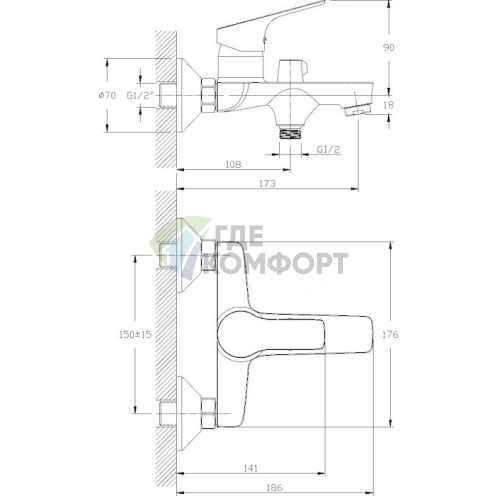 Смеситель Rossinka RS29-31 для ванны с душем - фото 2