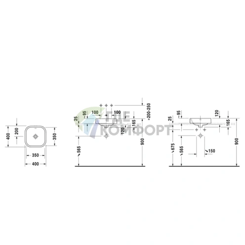 Раковина DURAVIT Happy D2 40x40 см белая без отверстия, со сливом-переливом и креплением (2314400000) - фото 2