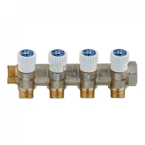 Коллектор Stout (SMB 6851 341204) 3/4 ВР(г) х 4 выхода 1/2 НР(ш) х 3/4 НР(ш) регулируeмый - фото 2