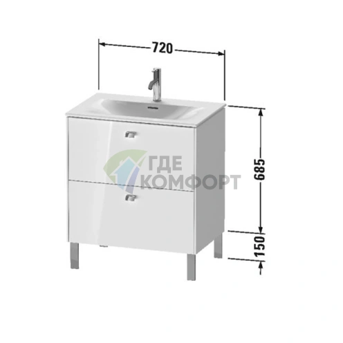 Тумба напольная под раковину Duravit Brioso с 2 ящиками, 685x720x479 мм, цвет White High Gloss (BR451102222) - фото 2