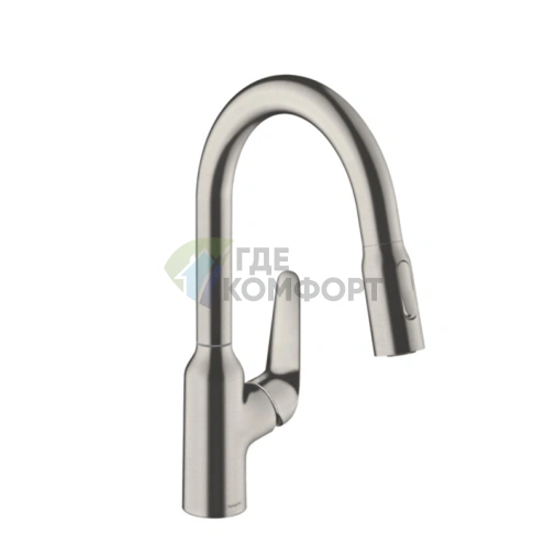 Кухонный смеситель Hansgrohe Focus M42 с выдвижным душем | Однорычажный | Цвет под сталь (71801800) - фото 1