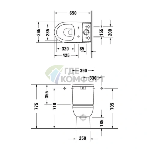 Унитаз Duravit DuraStyle basic напольный моноблок безободковый (2182090000) - фото 2