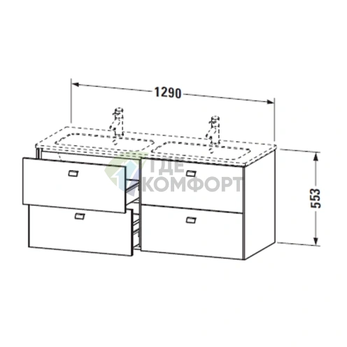 Подвесная тумба Duravit Brioso 1290 мм с 4 ящиками, цвет графит матовый (арт. 233613) (BR410601049) - фото 2