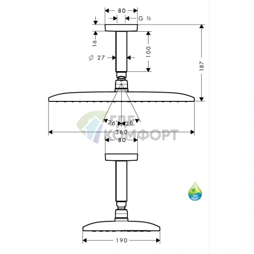 Верхний душ HG Raindance с технологией RainAir 360х190 мм, хром (27381000) - фото 2