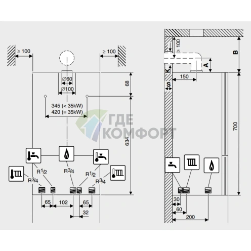Газовый настенный двухконтурный котел Buderus Logamax U072-35K (35кВт) - фото 2