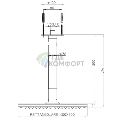 Верхний душ BOSSINI DREAM-RECTANGULAR 500x400 мм, 1 режим, хром (H35369.030) - фото 2
