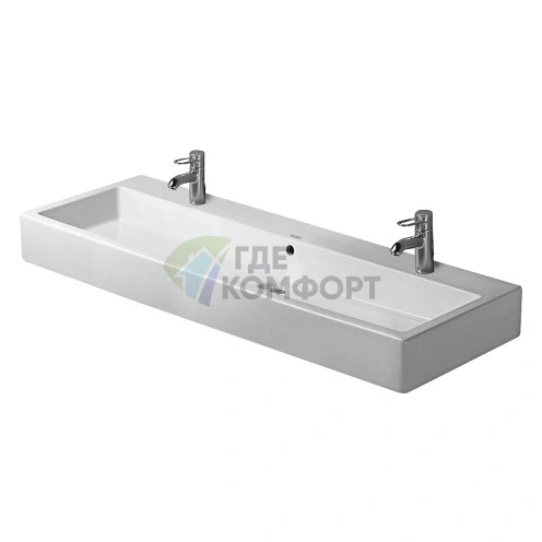 Раковина Duravit Vero для встраивания в мебель с переливом и 2 отверстиями под смеситель, 1200x470 мм, белый (454120024) - фото 1