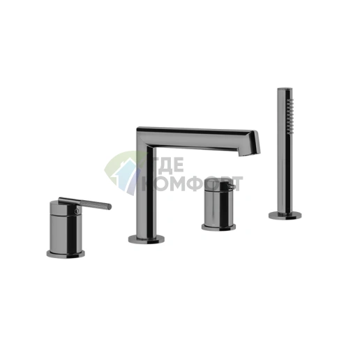 Смеситель GESSI INGRANAGGIO для ванны на 4 отверстия с ручным душем в цвете Black Metal Brushed PVD (63537#707) - фото 1