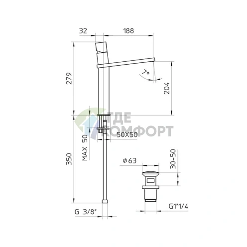 Смеситель для раковины Bossini Cube высокий, матовый черный (Z004302.073) - фото 2