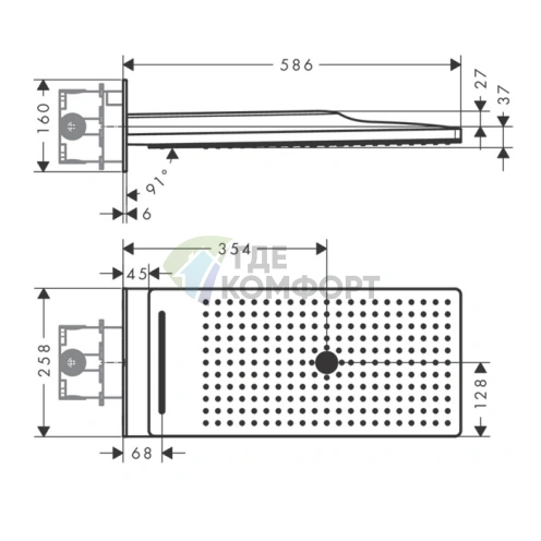 Верхний душ AX 250 x 580 мм с 3 форсунками для настенного монтажа в хроме (35283000) - фото 2