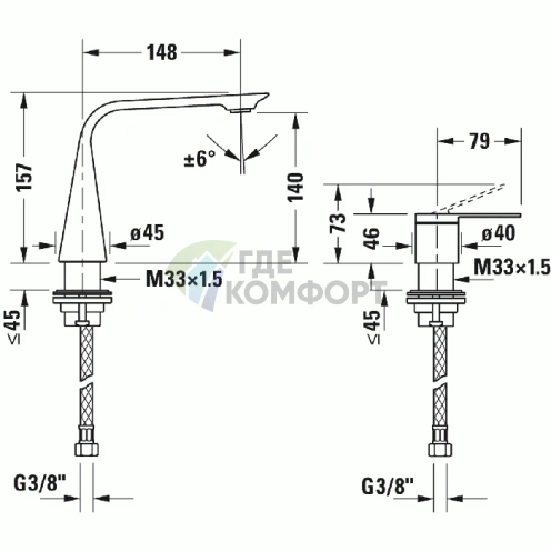 Смеситель для раковины Duravit D.1 на 2 отвода, хром (D11120002010) - фото 2
