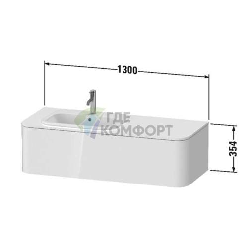Подвесная тумба Duravit Happy D.2 Plus 130 см, белая глянцевая, с ящиком (HP4952R2222) - фото 2