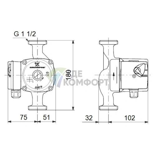 Циркуляционный насос Grundfos UPS 25-60 N 180 - фото 3