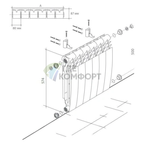 Радиатор биметаллический Royal Thermo BiLiner 500 Silver Satin 4 секции-серебристый - фото 3