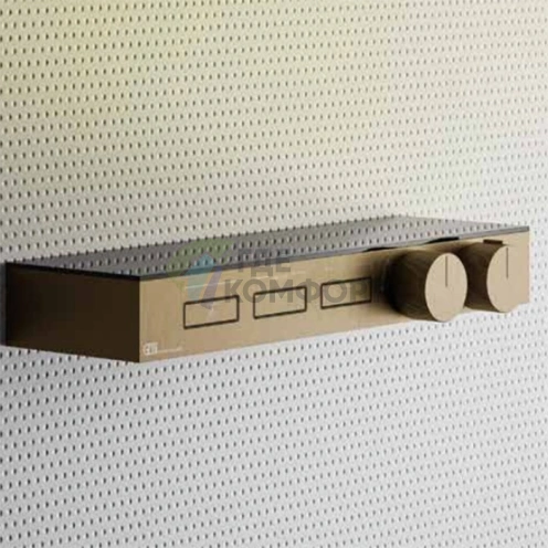 Термостат для душа Gessi Hi-Fi с подключением 3 источников и полкой из черного матового стекла в цвете warm bronze brushed (63024#726) - фото 1