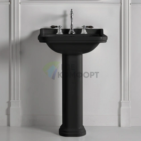 Керамическая раковина Kerasan Waldorf 60х55 см, черная с хромированной заглушкой (4140K4 nero/cr *1) - фото 1