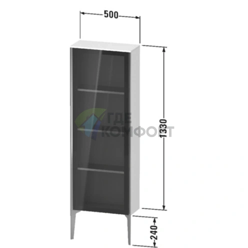 Шкаф подвесной Duravit XViu со стеклянной дверью и полками, 1330x500x240 мм, цвет walnut dark/черный матовый (XV1366RB221) - фото 2