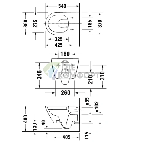 Унитаз подвесной Duravit D-Neo безободковый белый с сиденьем (2578090000+0021690000)) - фото 2
