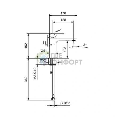 Смеситель для раковины Fantini MYO настенный, без донного клапана, хром (61 02 V604WF) - фото 2