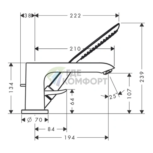 Смеситель для ванны Hansgrohe Metris с ручным душем, хром (31190000) - фото 2
