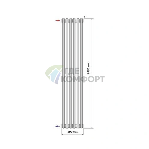 Радиатор стальной трубчатый Purmo Delta Laserline AB 3180 1800х300 6 секций с боковой подводкой - фото 4