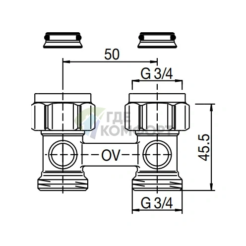 Узел нижнего подключения радиатора 3/4 НР x 3/4 НГ, прямой Multiflex F Oventrop - фото 2