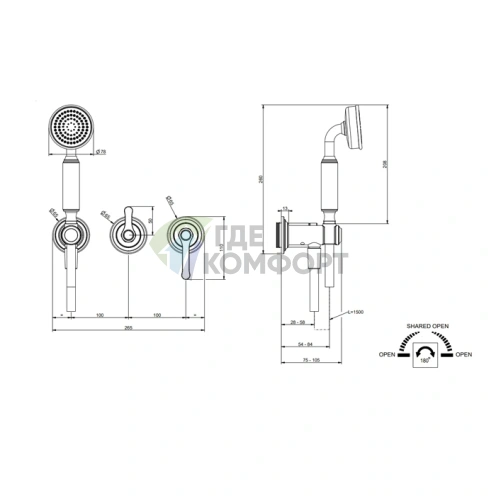 Смеситель GESSI VENTI20 для встраивания с ручным душем, цвет Brass PVD (65036#710) - фото 2